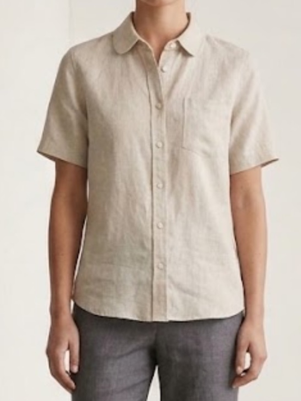 120% Lino short-sleeve button-down shirt in a natural sand/beige colorway